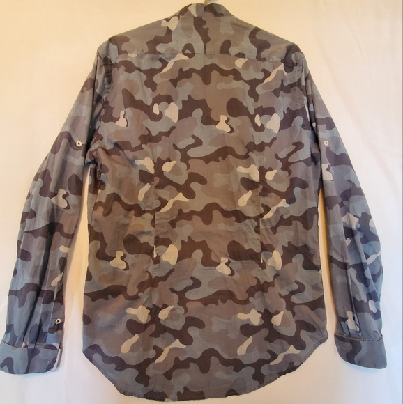 Zara Mens Blue Camouflage Button Down Shirt Size Large - Picture 2 of 6